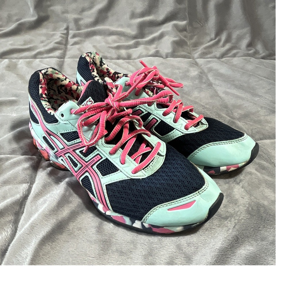 ASICS GEL-FRANTIC 7 T3A6Q‎ Black Mint Pink Camouflage Low Top Sneakers Size 8
